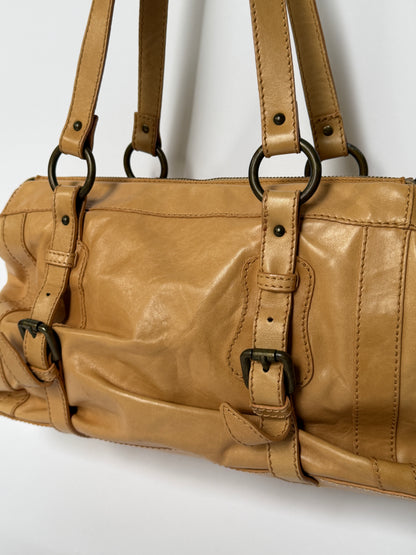 Vintage Italian Leather Shoulder Bag — Beige