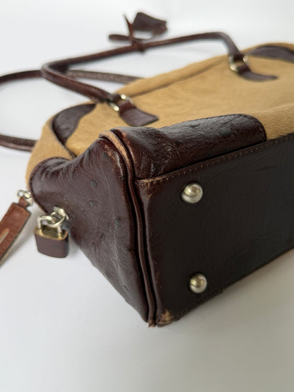 Ostrich Leather & Pony Hair Handbag in Taupe