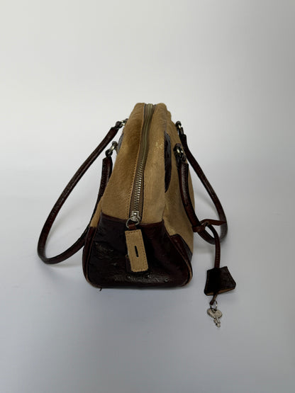 Ostrich Leather & Pony Hair Handbag in Taupe