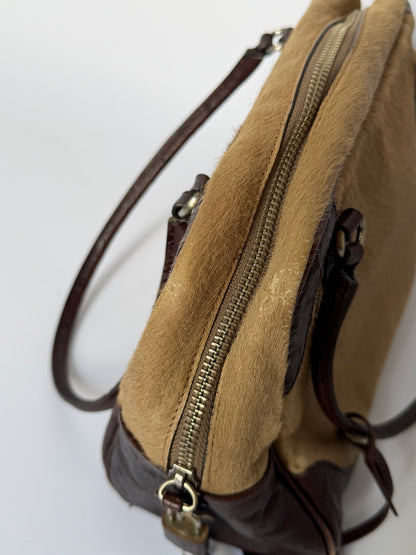 Ostrich Leather & Pony Hair Handbag in Taupe