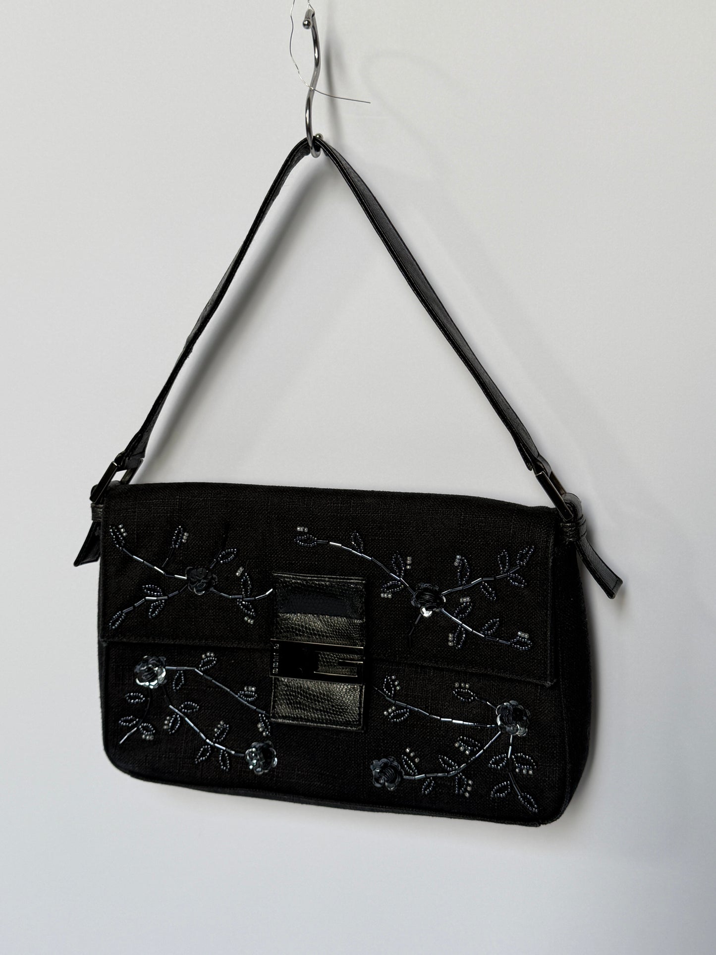 Guess Y2K Floral Bead Linen Shoulder Bag