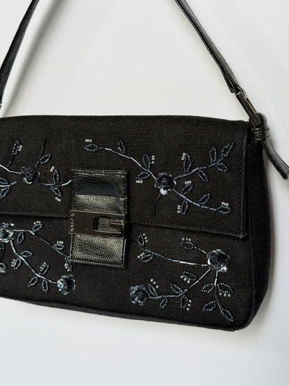Guess Y2K Floral Bead Linen Shoulder Bag