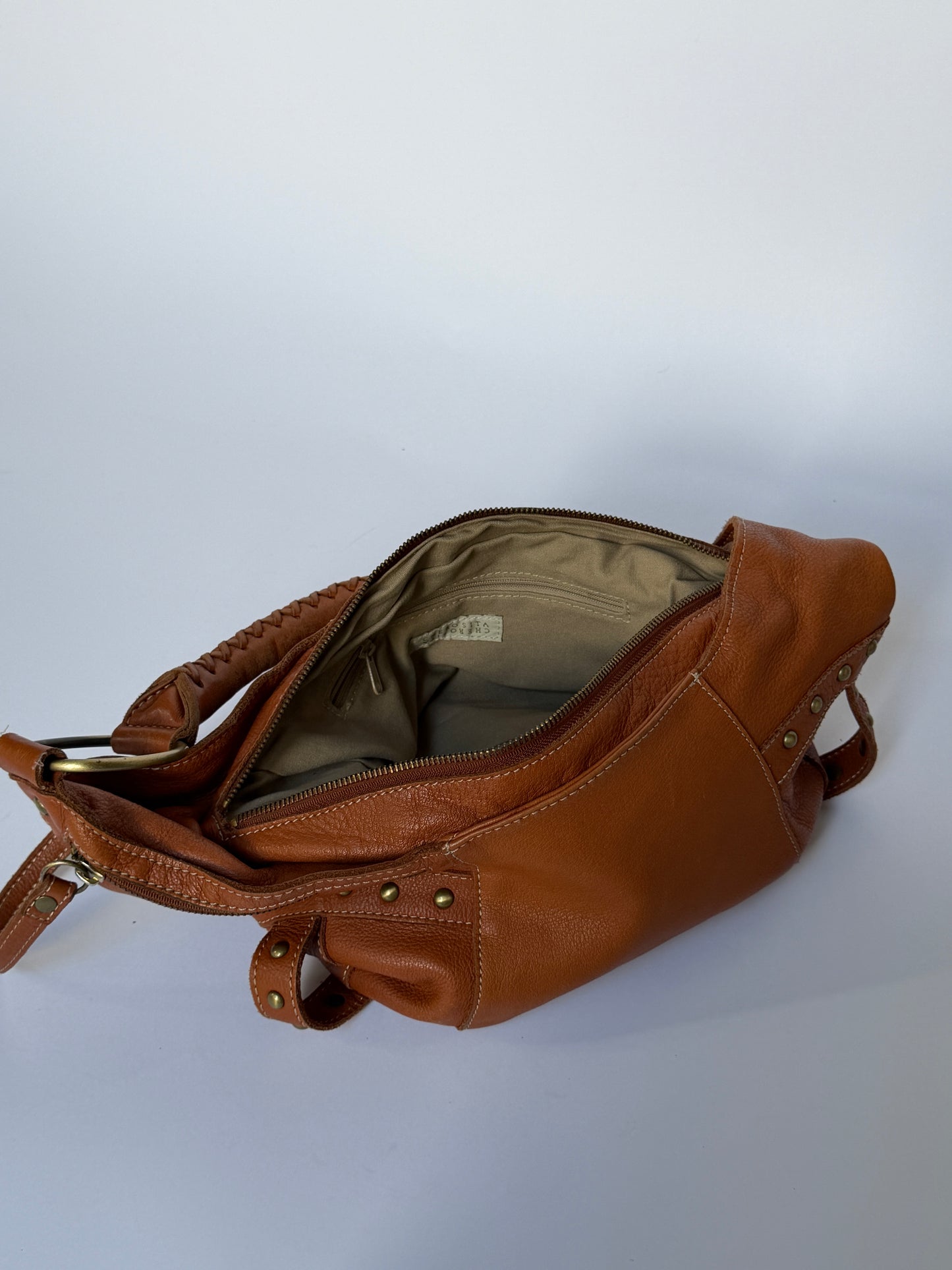 Leather Crescent Shoulder Bag with Stud Detail