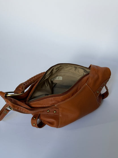 Leather Crescent Shoulder Bag with Stud Detail