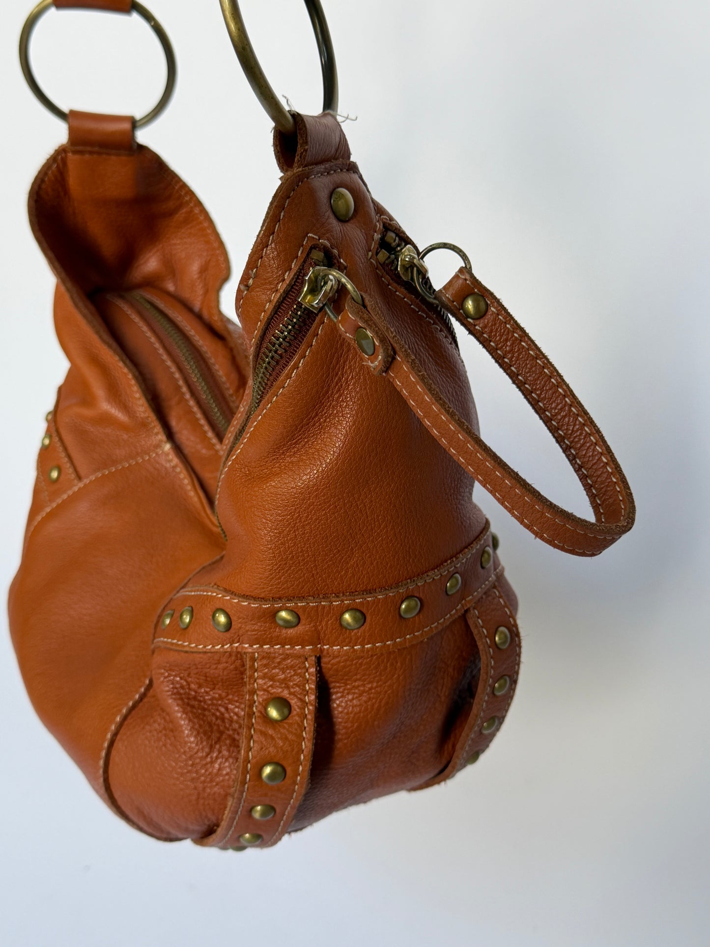 Leather Crescent Shoulder Bag with Stud Detail