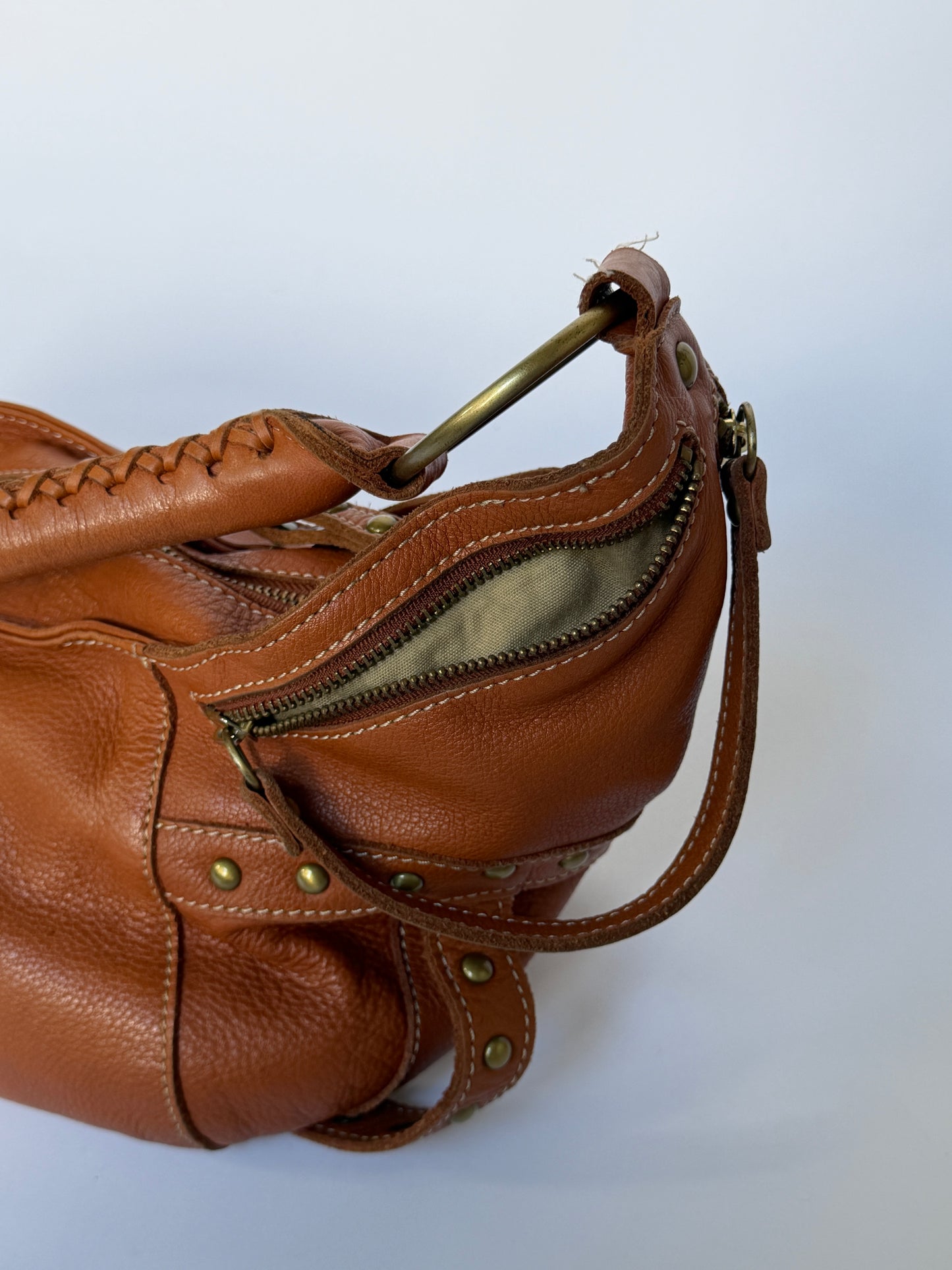 Leather Crescent Shoulder Bag with Stud Detail