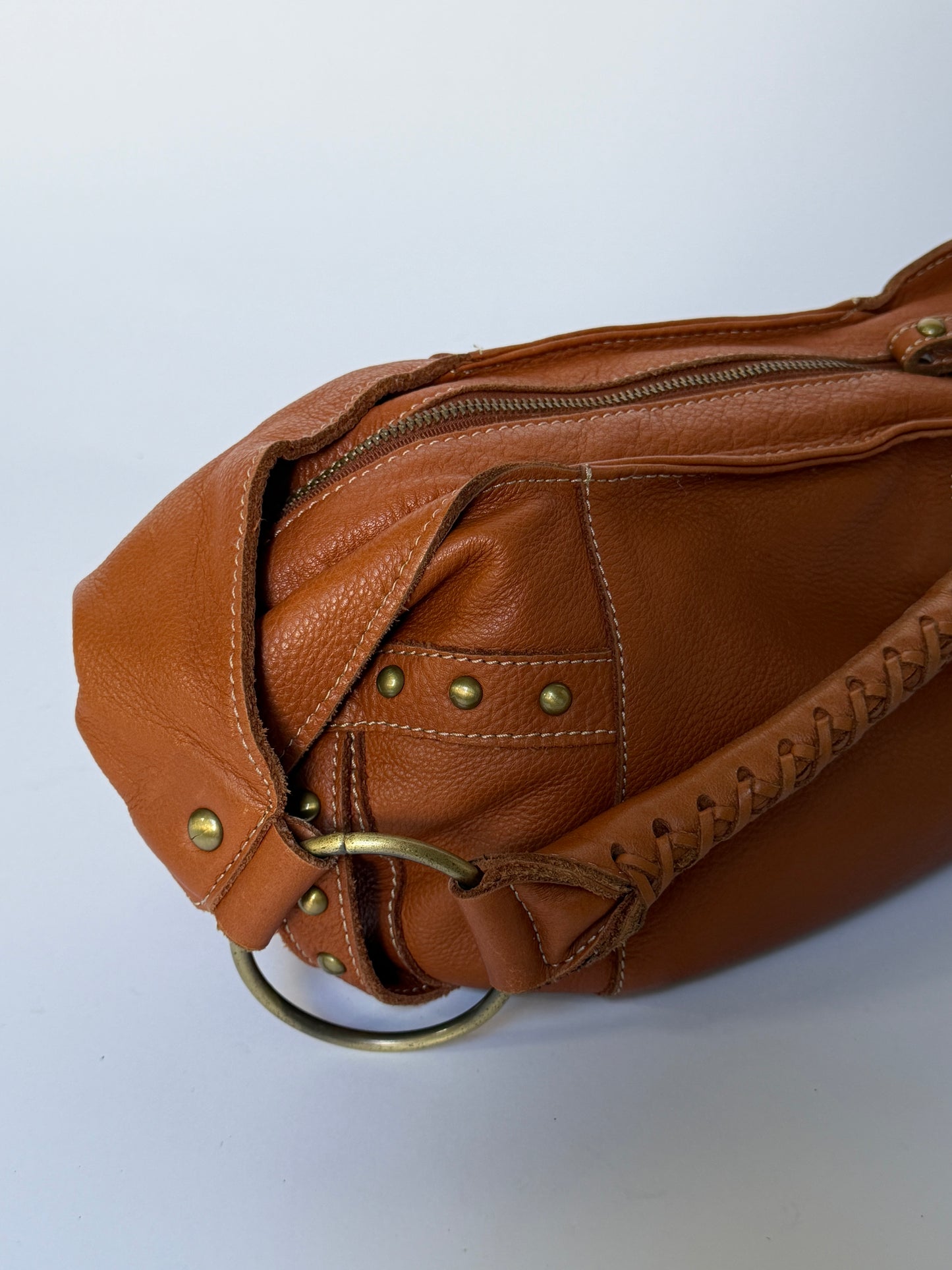 Leather Crescent Shoulder Bag with Stud Detail