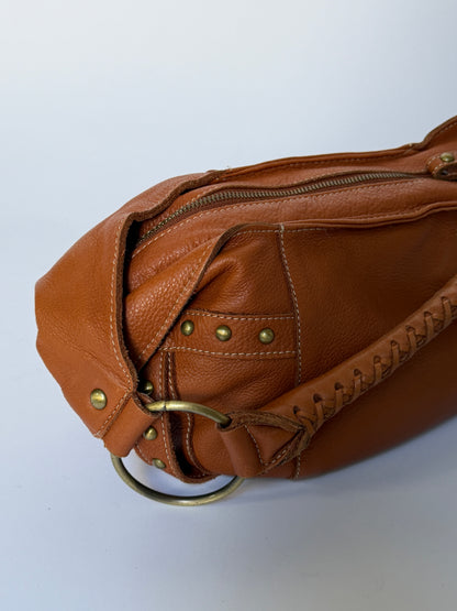 Leather Crescent Shoulder Bag with Stud Detail