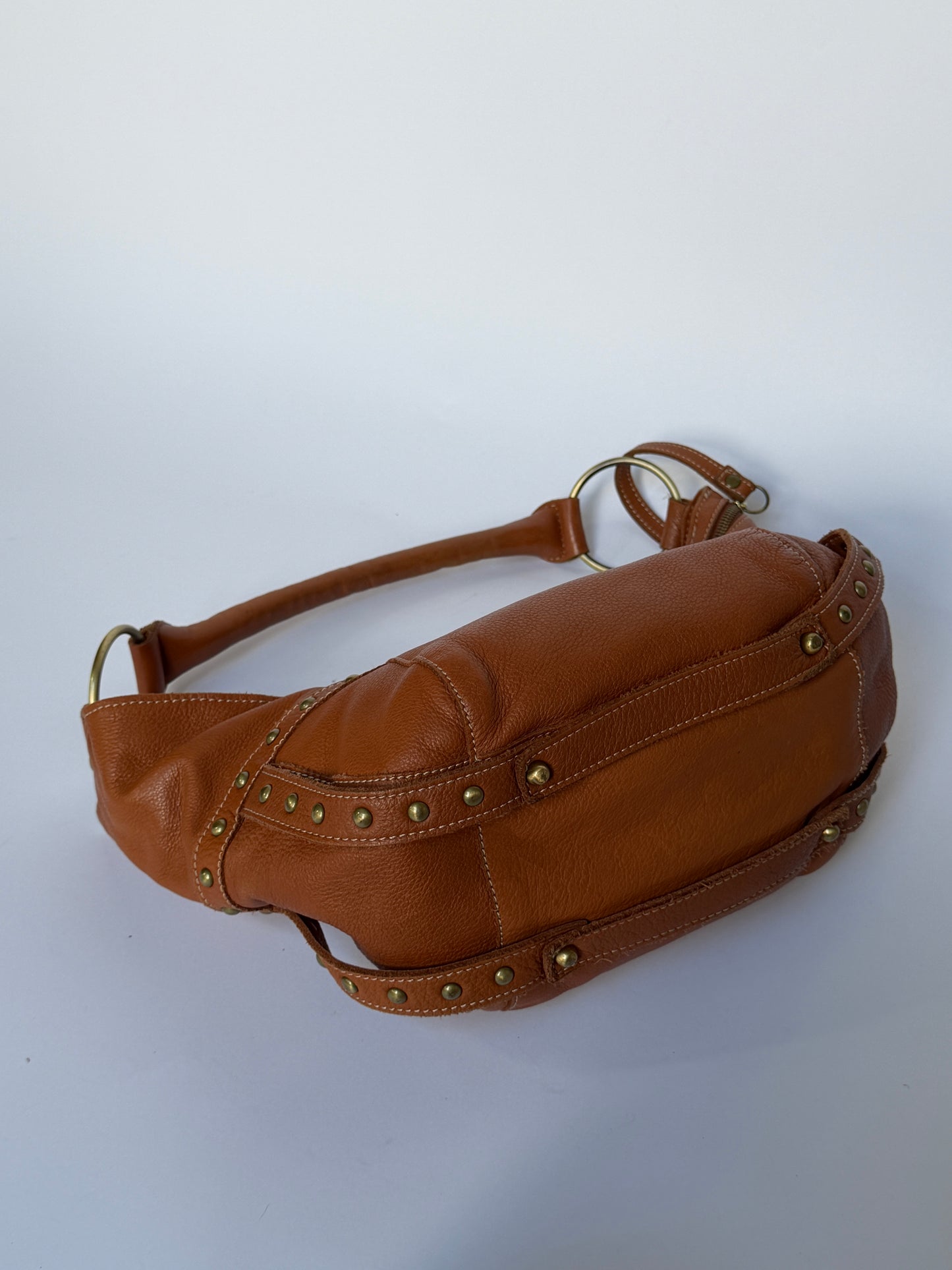 Leather Crescent Shoulder Bag with Stud Detail