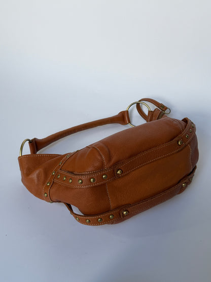 Leather Crescent Shoulder Bag with Stud Detail