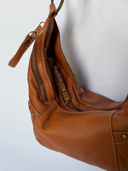 Leather Crescent Shoulder Bag with Stud Detail