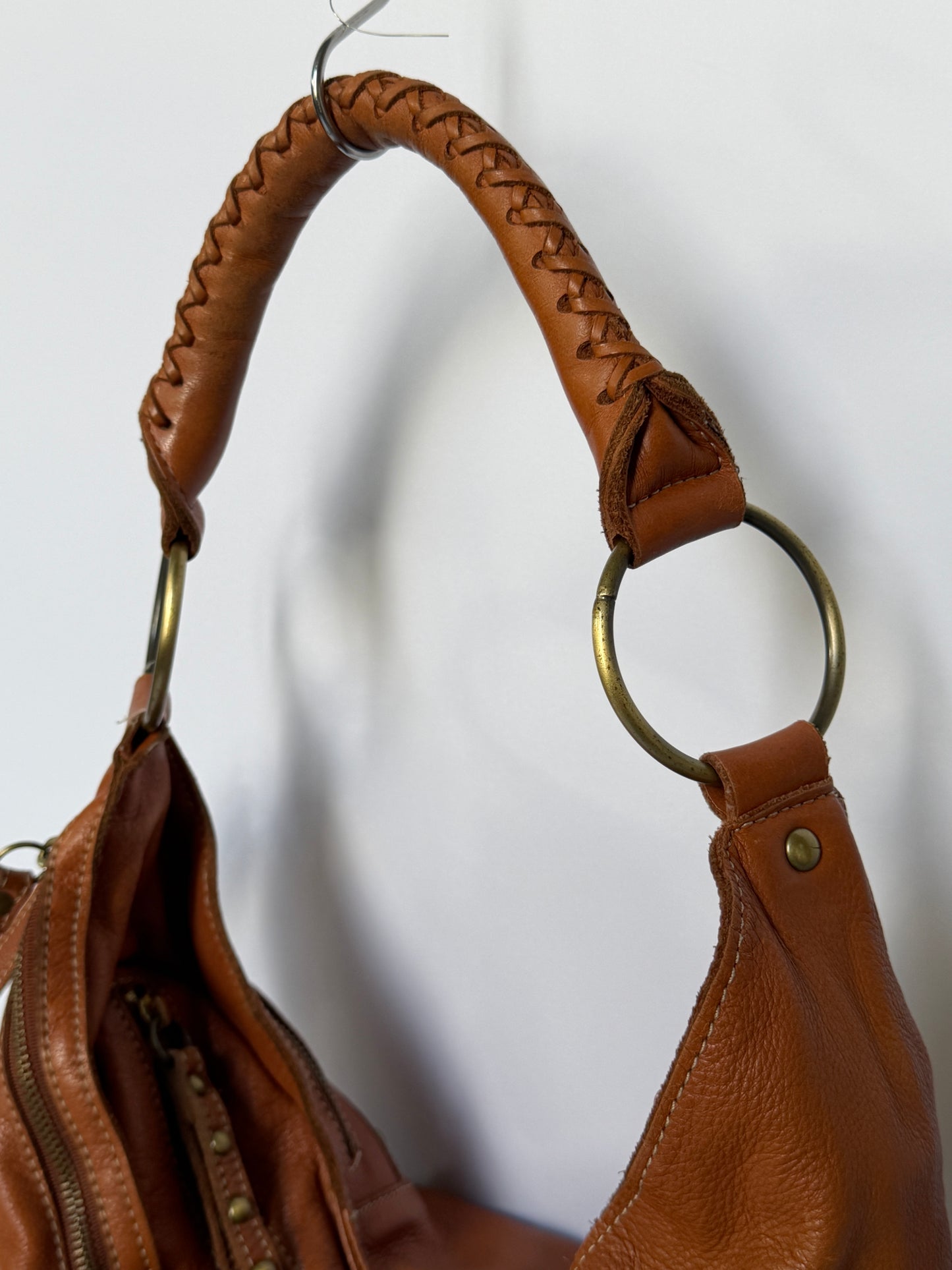 Leather Crescent Shoulder Bag with Stud Detail