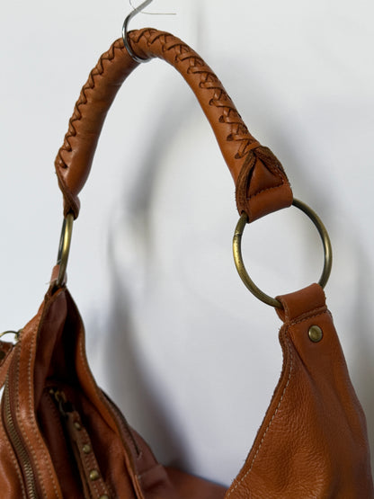 Leather Crescent Shoulder Bag with Stud Detail