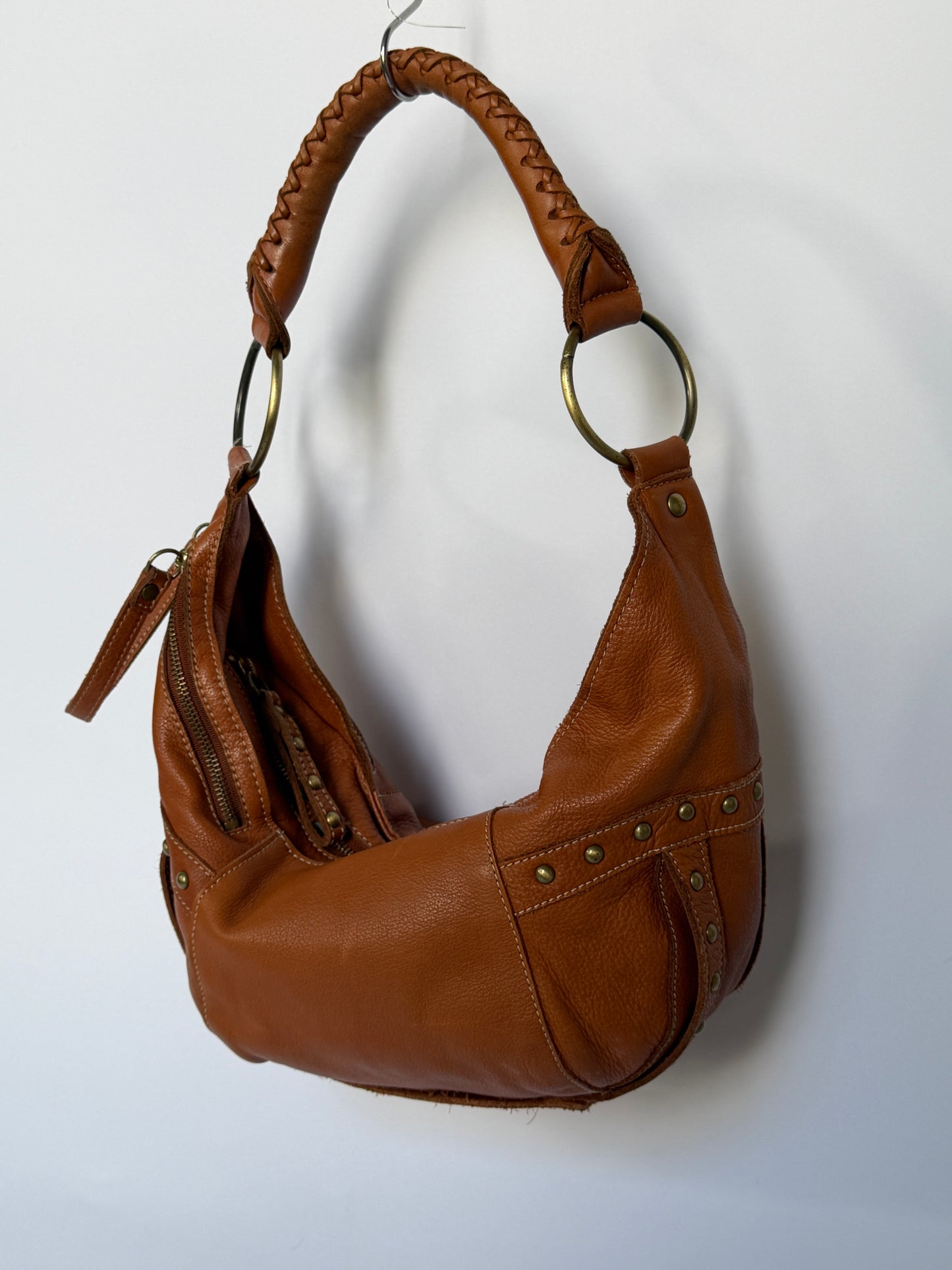 Leather Crescent Shoulder Bag with Stud Detail