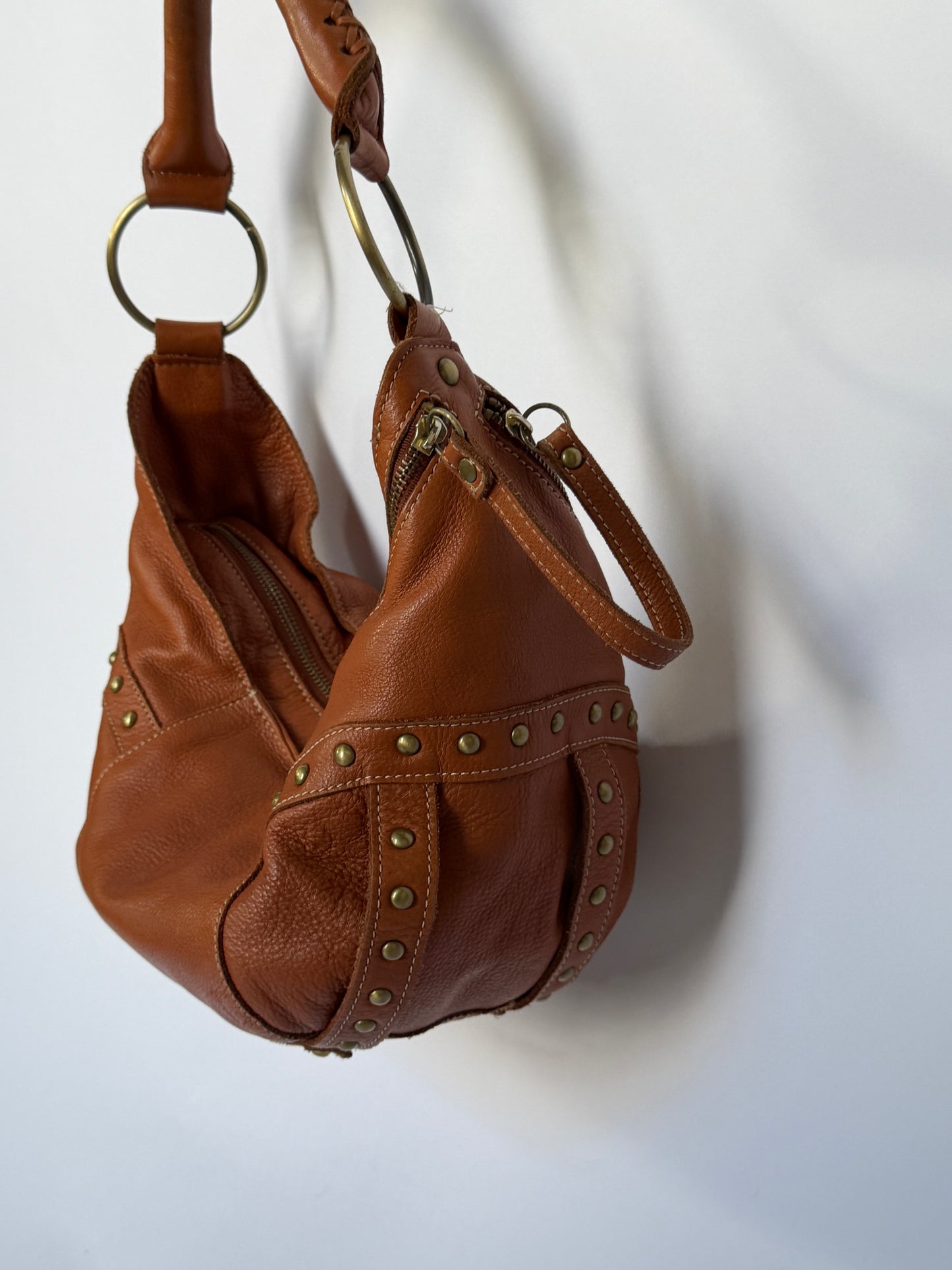 Leather Crescent Shoulder Bag with Stud Detail