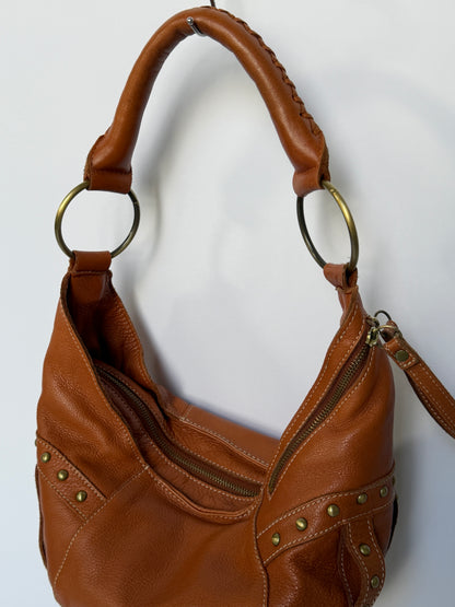 Leather Crescent Shoulder Bag with Stud Detail