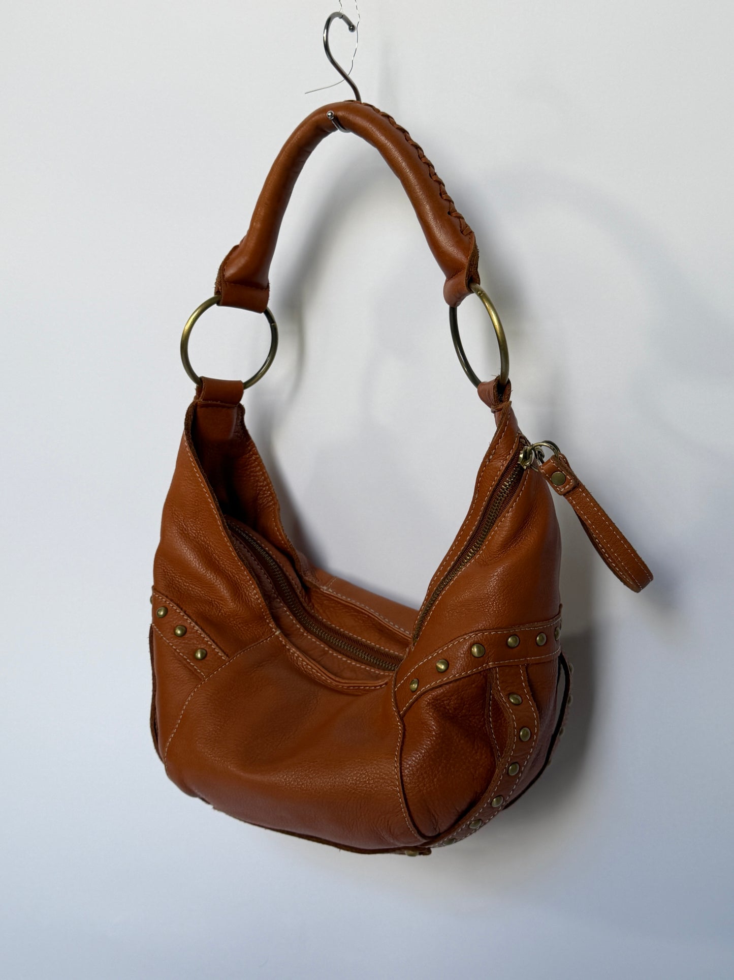 Leather Crescent Shoulder Bag with Stud Detail