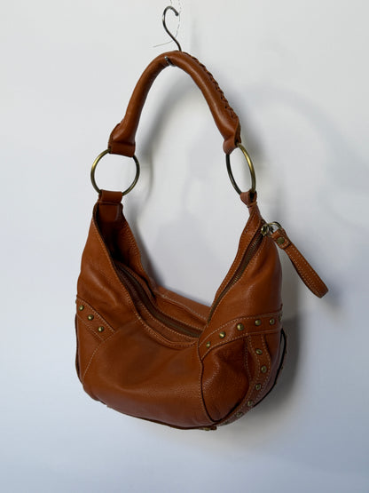 Leather Crescent Shoulder Bag with Stud Detail