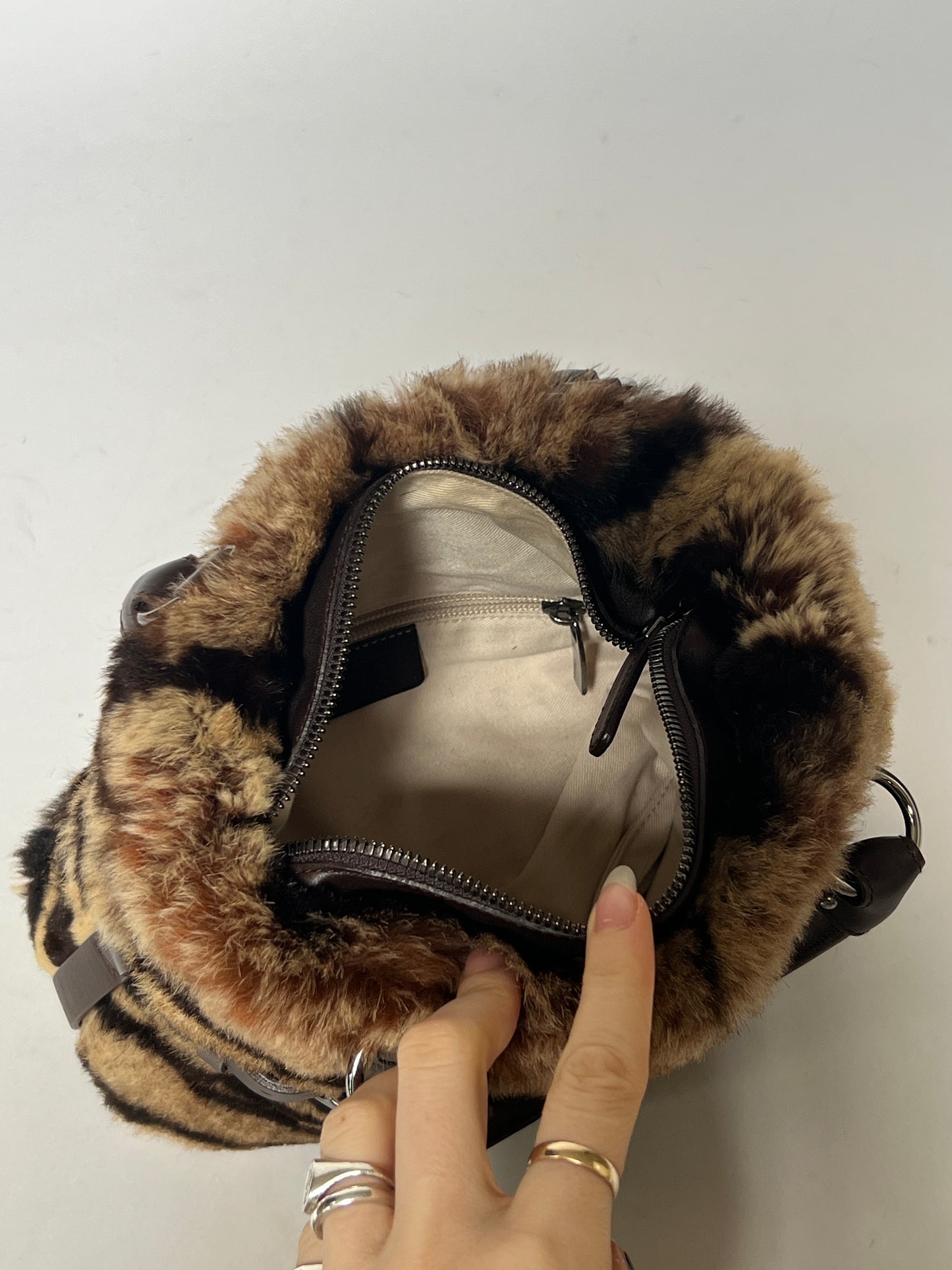Ferragamo Tiger print Fur Top Handle Bag