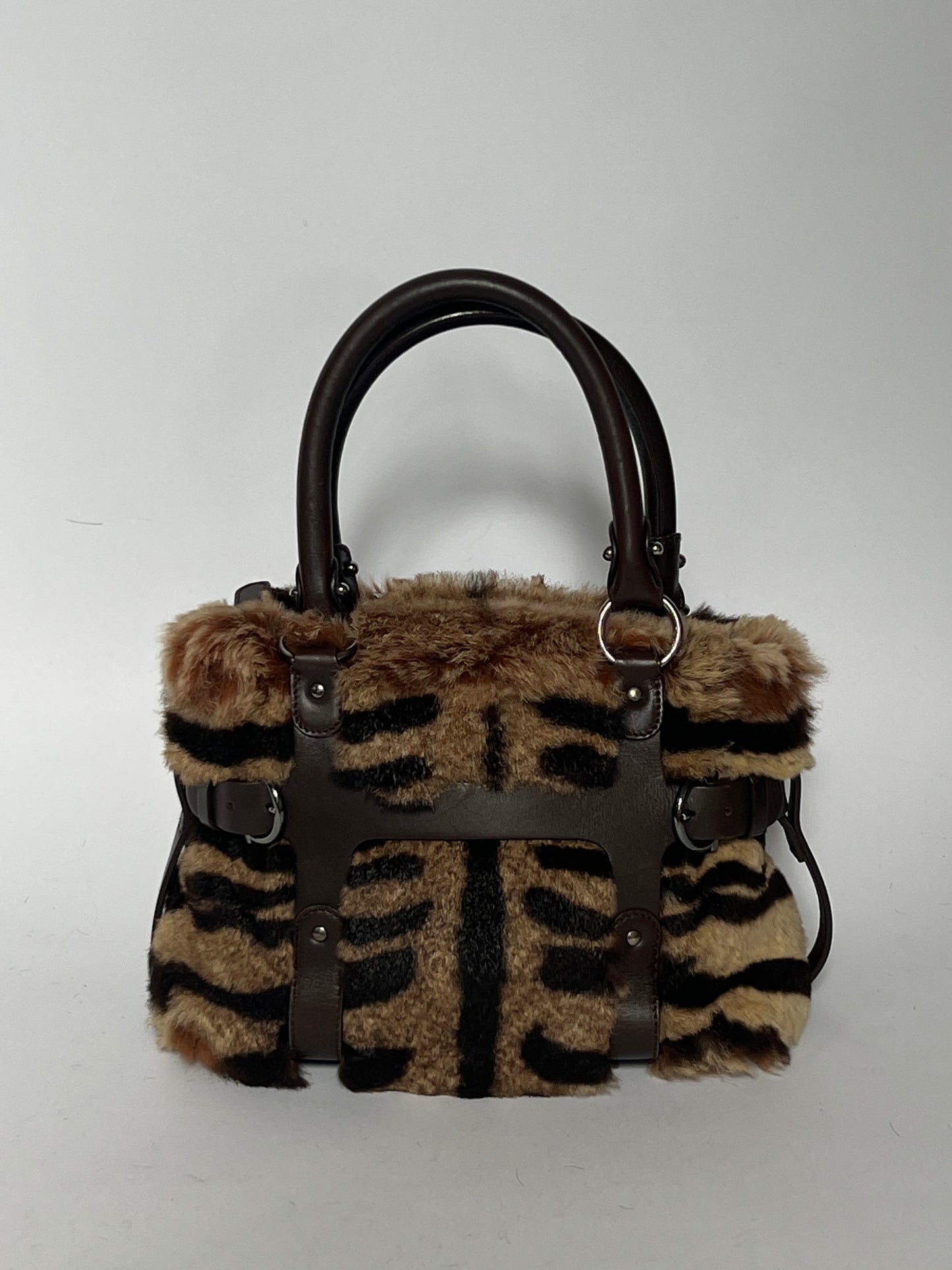 Ferragamo Tiger print Fur Top Handle Bag