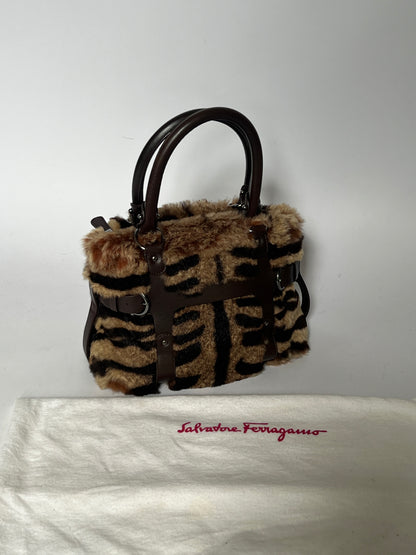 Ferragamo Tiger print Fur Top Handle Bag