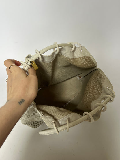 Gucci White Mesh Leather Ring Handle Shoulder Bag