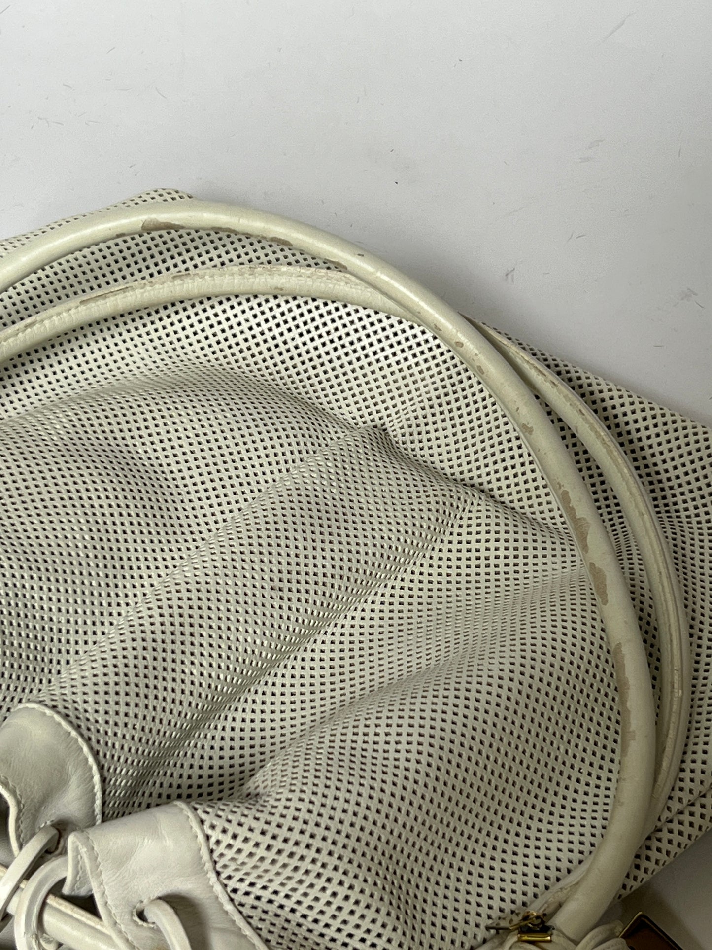 Gucci White Mesh Leather Ring Handle Shoulder Bag