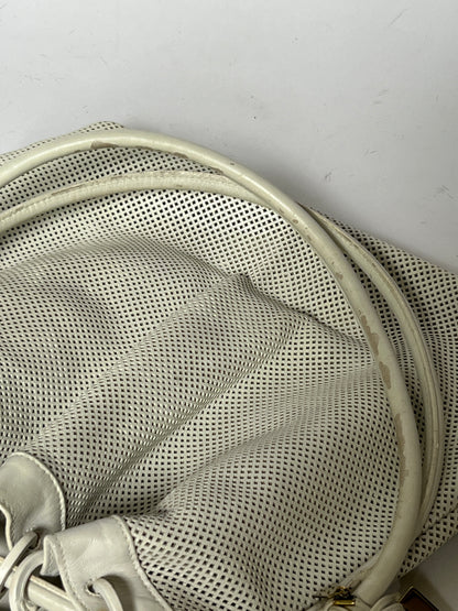 Gucci White Mesh Leather Ring Handle Shoulder Bag