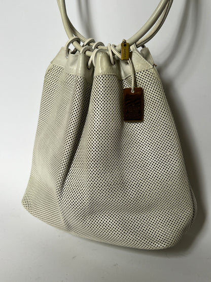 Gucci White Mesh Leather Ring Handle Shoulder Bag