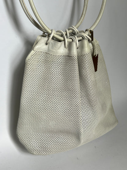Gucci White Mesh Leather Ring Handle Shoulder Bag