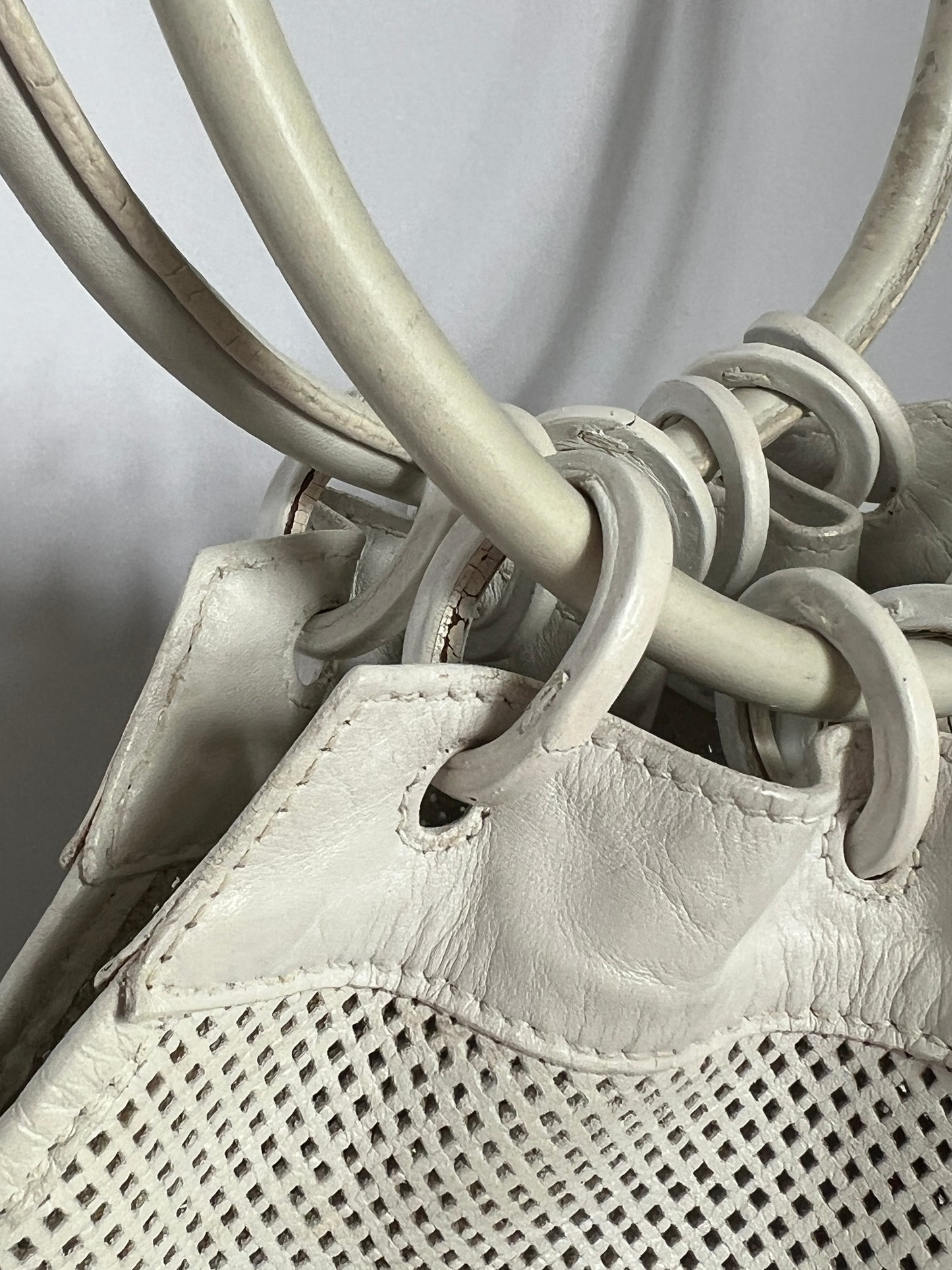 Gucci White Mesh Leather Ring Handle Shoulder Bag