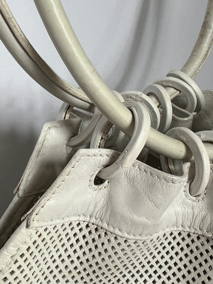 Gucci White Mesh Leather Ring Handle Shoulder Bag