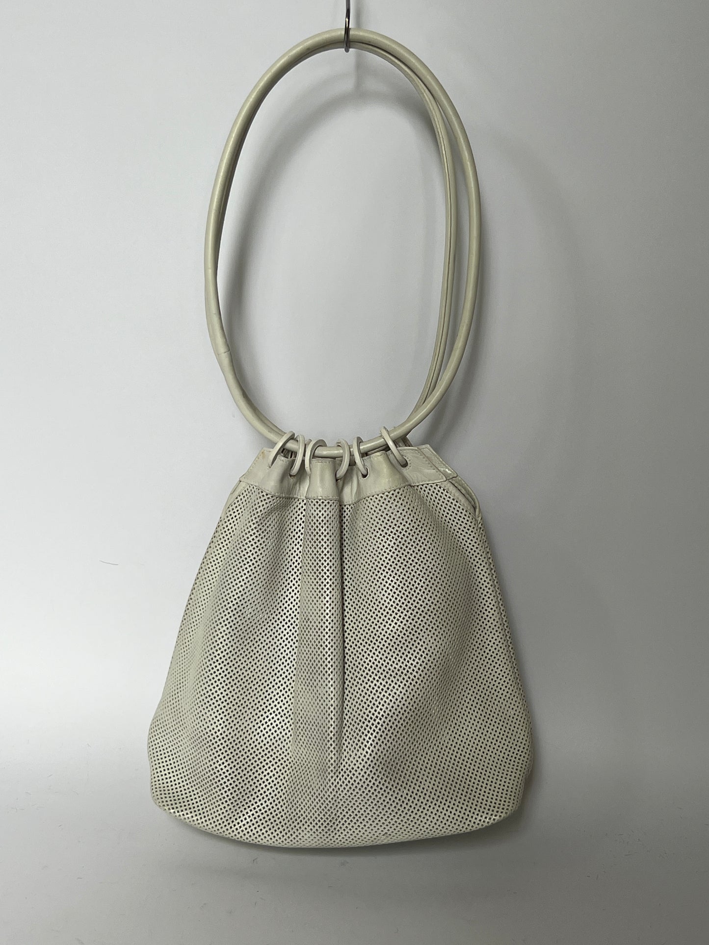 Gucci White Mesh Leather Ring Handle Shoulder Bag