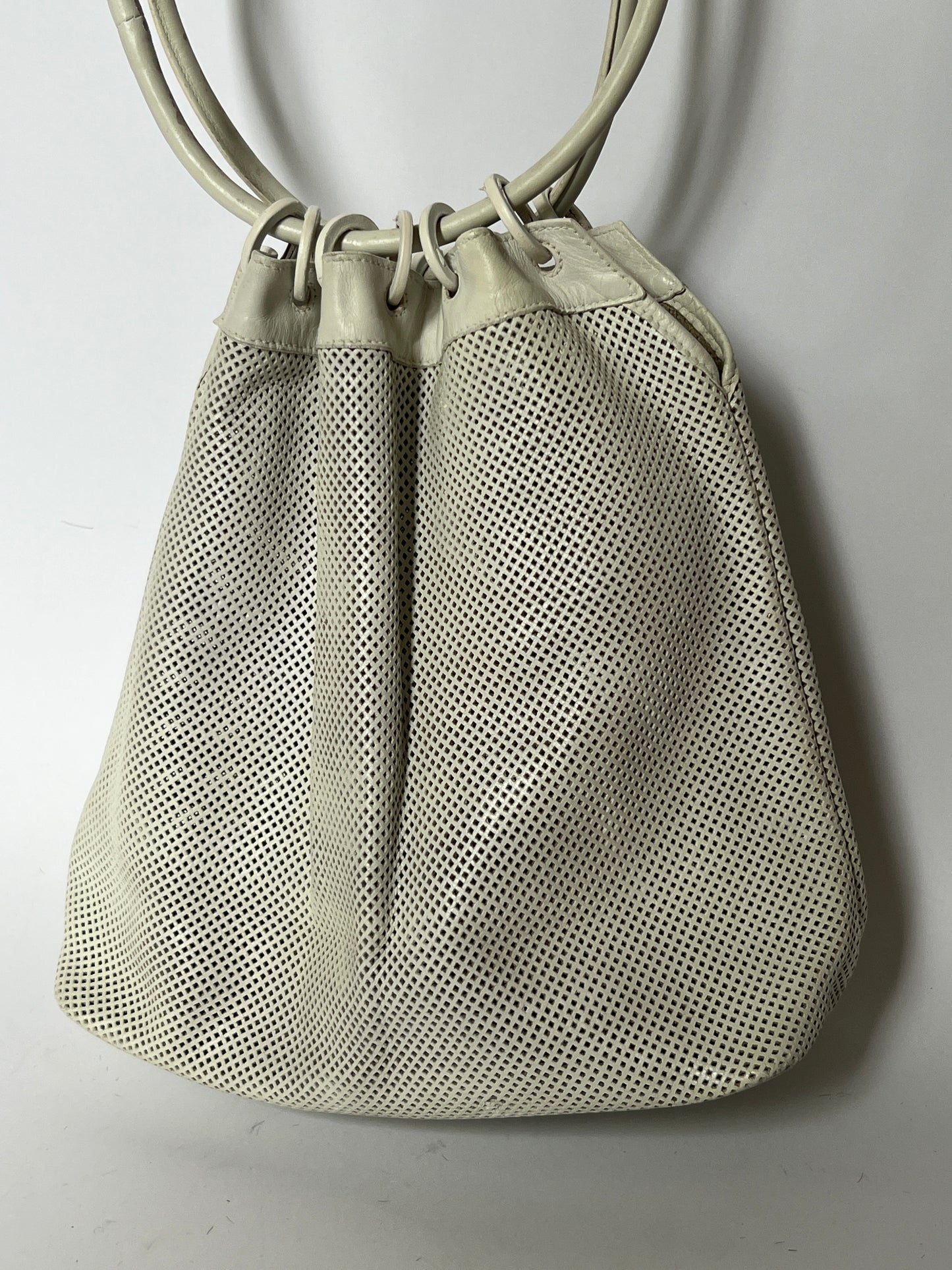 Gucci White Mesh Leather Ring Handle Shoulder Bag