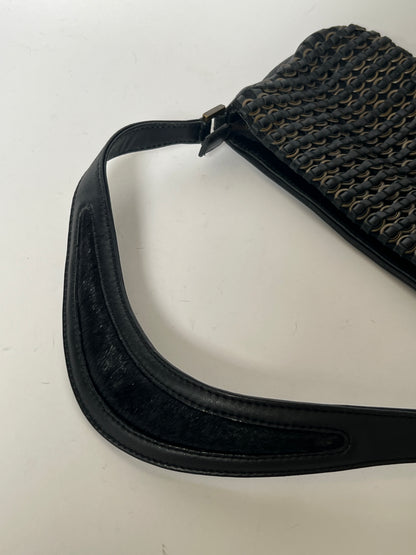 Vintage Italian Ring Weave Shoulder Bag with Pony Hair Handle