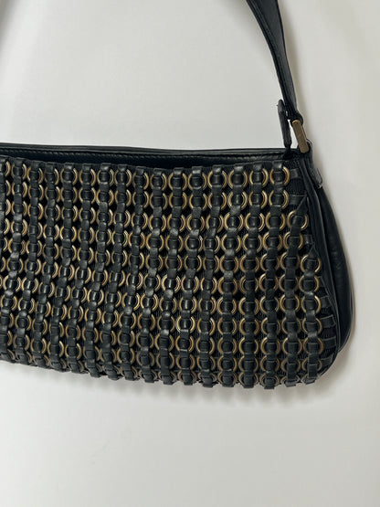 Vintage Italian Ring Weave Shoulder Bag with Pony Hair Handle