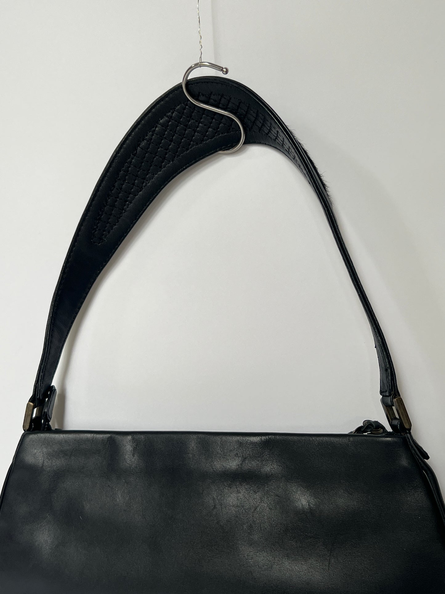 Vintage Italian Ring Weave Shoulder Bag with Pony Hair Handle