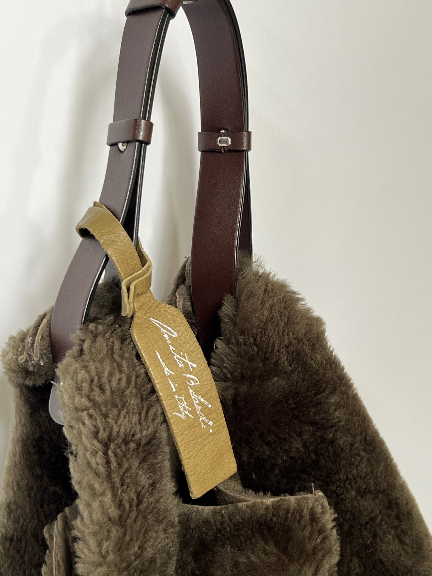 Italian Shearling Tote with Leather Handle