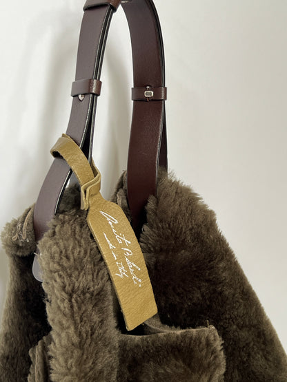 Italian Shearling Tote with Leather Handle