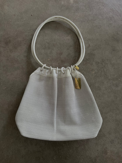 Gucci White Mesh Leather Ring Handle Shoulder Bag