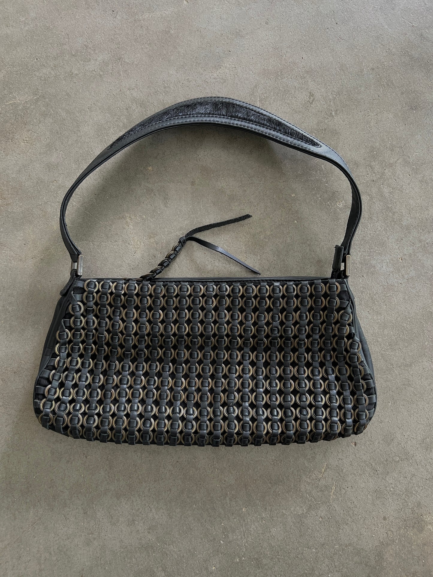 Vintage Italian Ring Weave Shoulder Bag with Pony Hair Handle