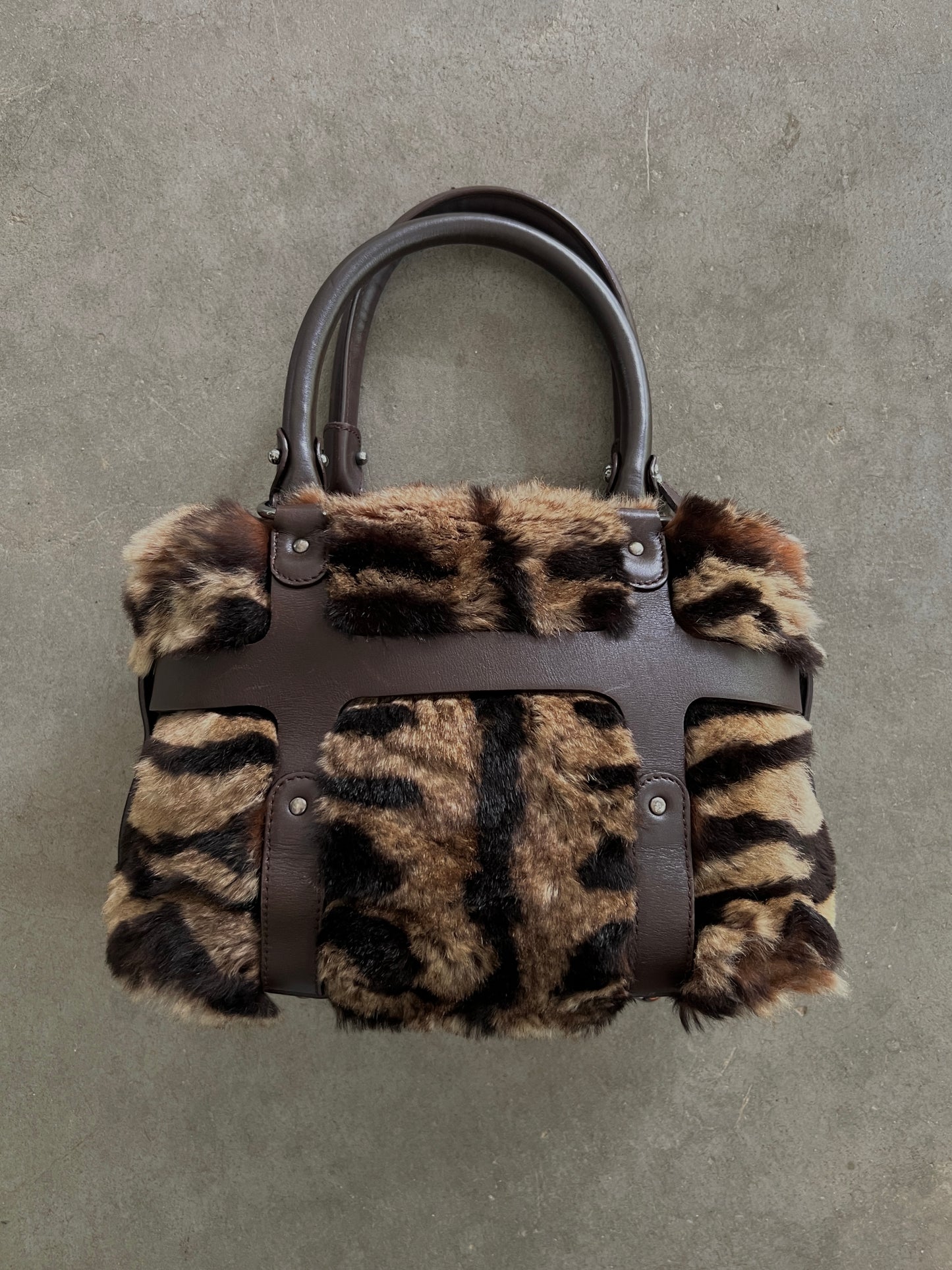 Ferragamo Tiger print Fur Top Handle Bag