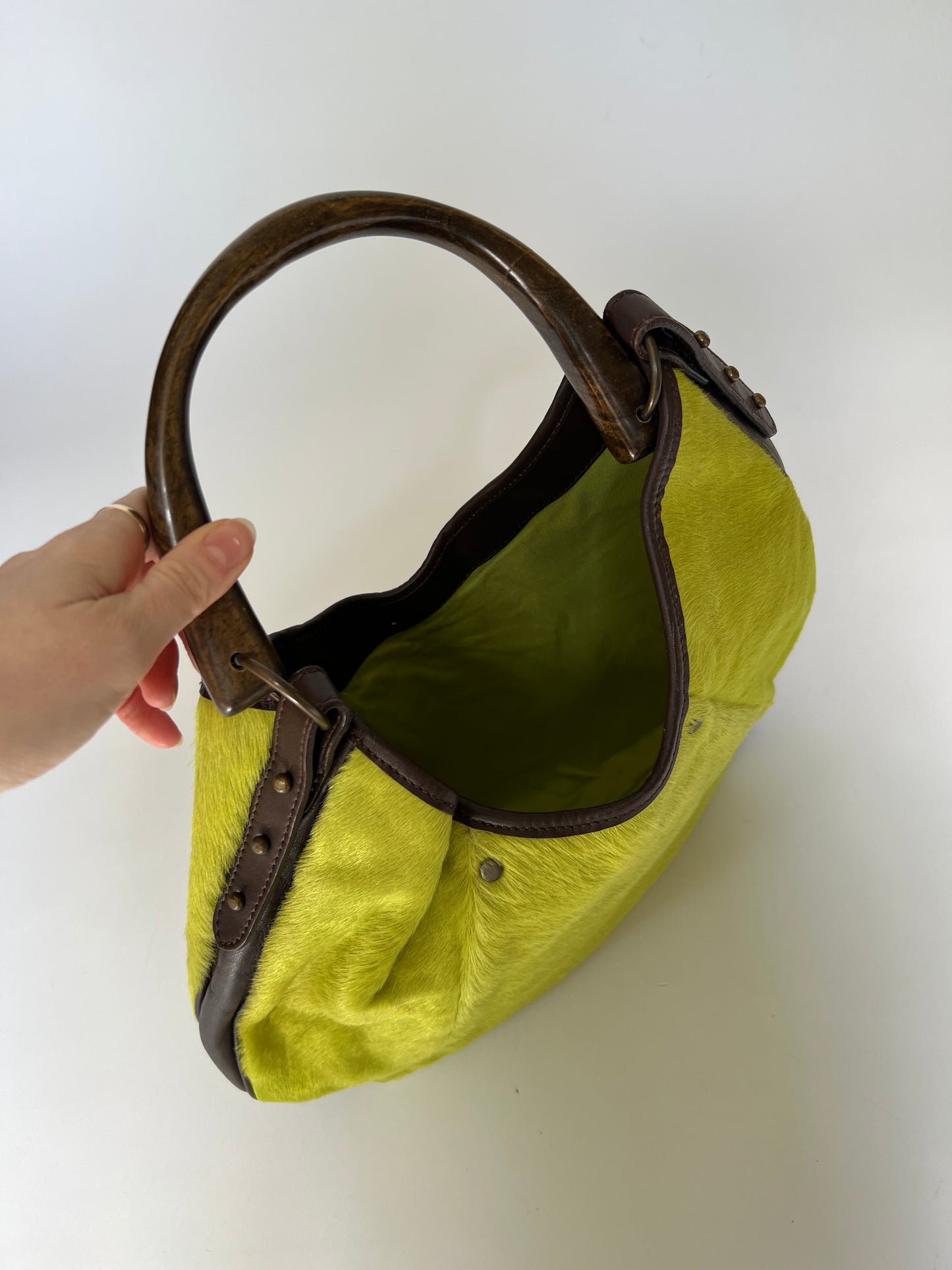 Chartreuse Pony Hair Hobo Bag