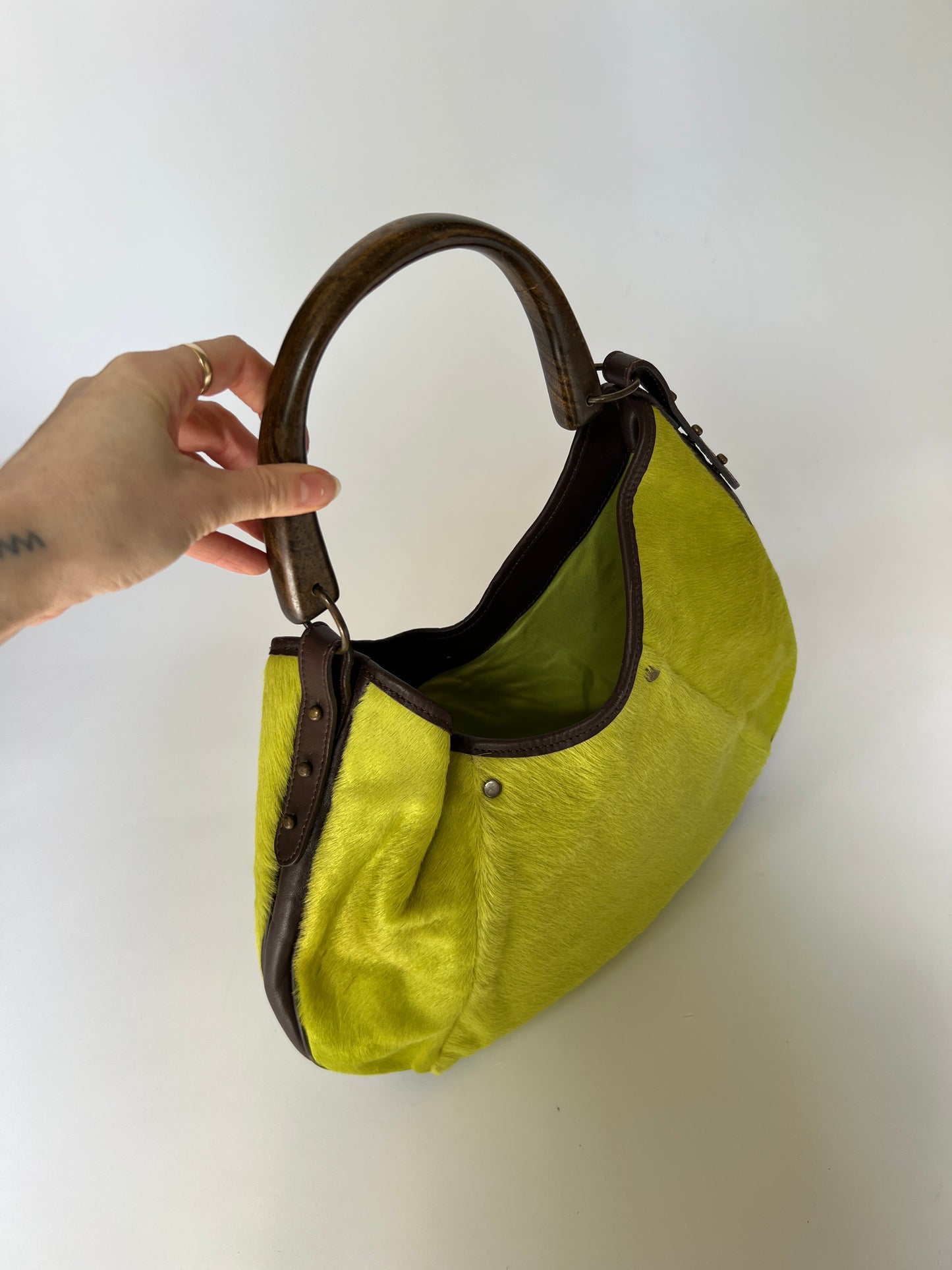 Chartreuse Pony Hair Hobo Bag