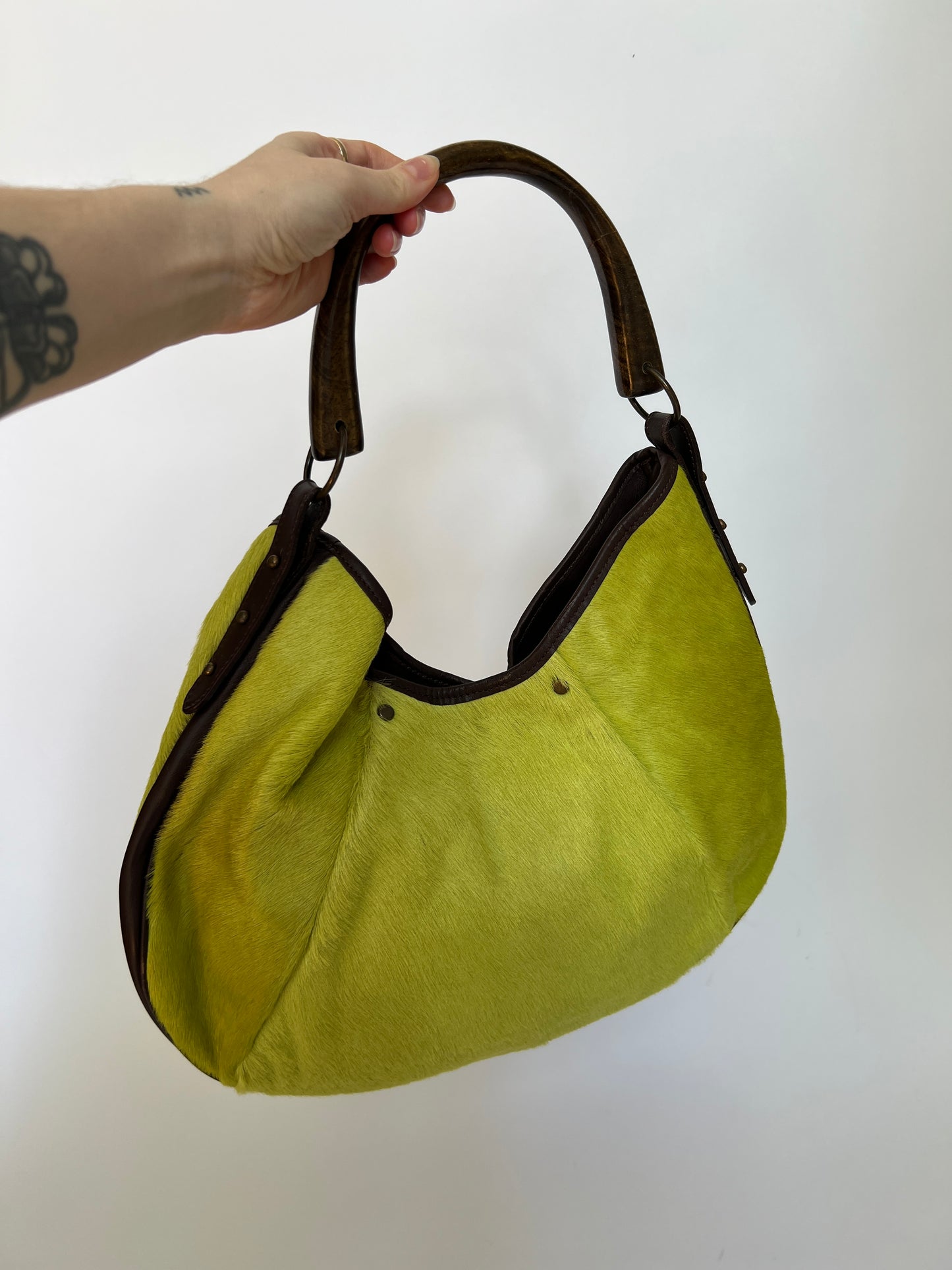 Chartreuse Pony Hair Hobo Bag