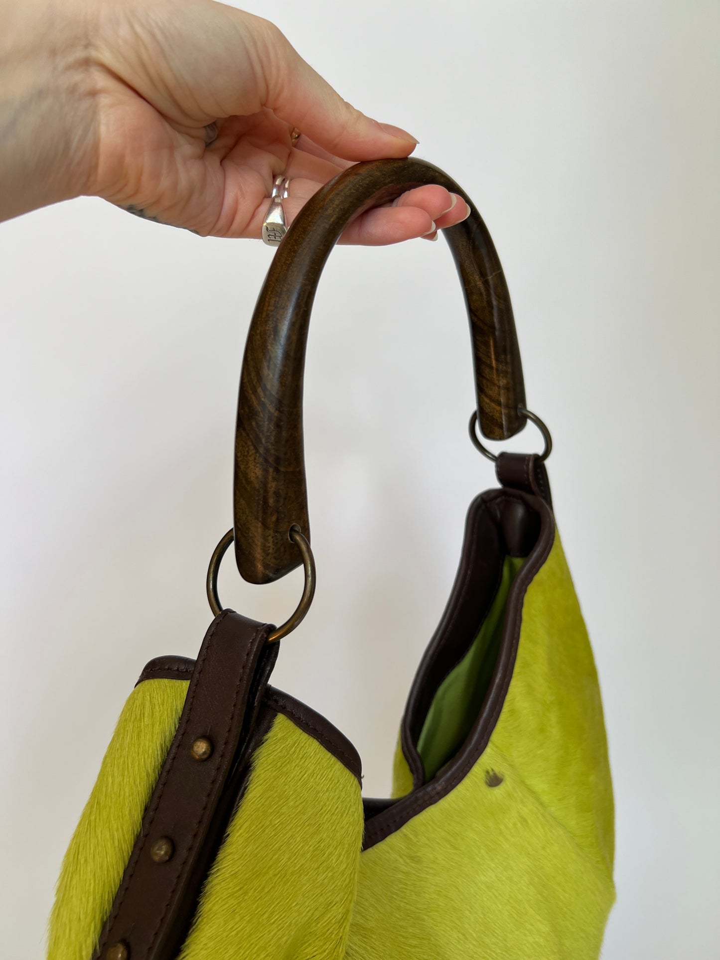 Chartreuse Pony Hair Hobo Bag