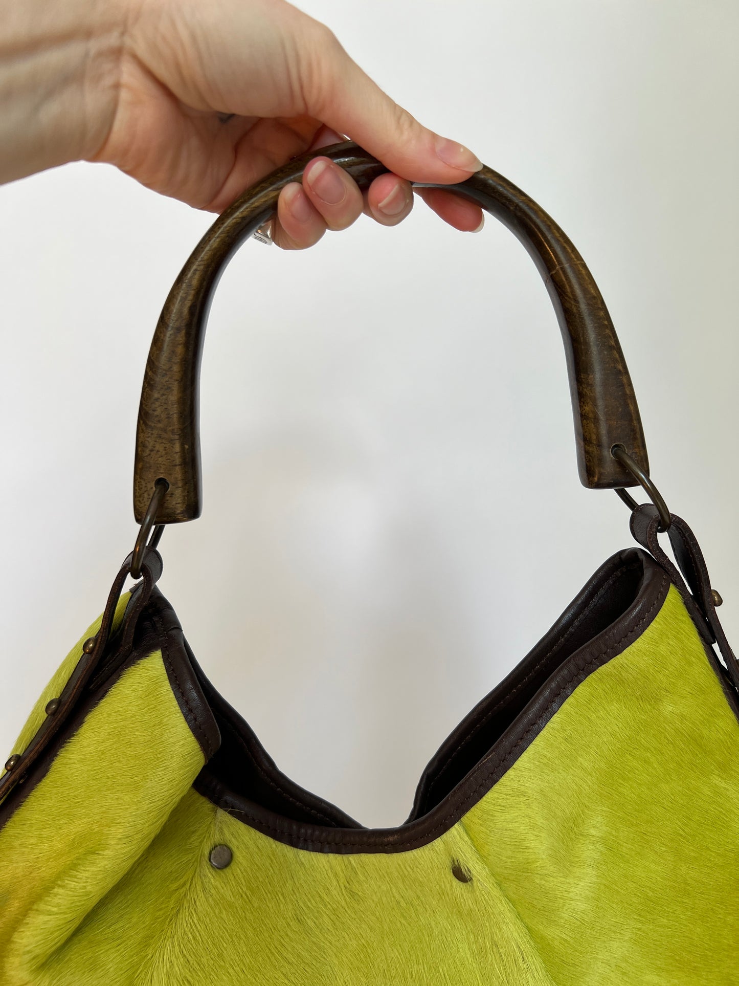 Chartreuse Pony Hair Hobo Bag