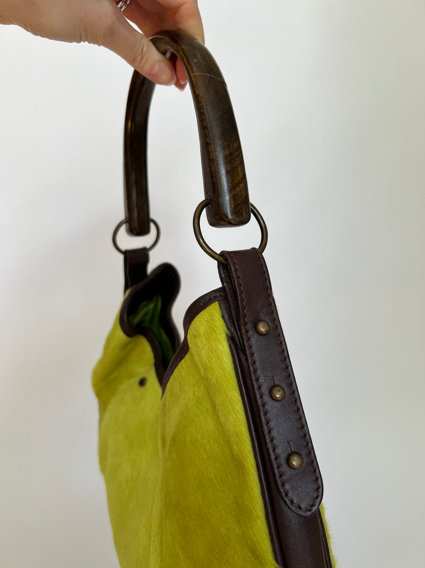 Chartreuse Pony Hair Hobo Bag
