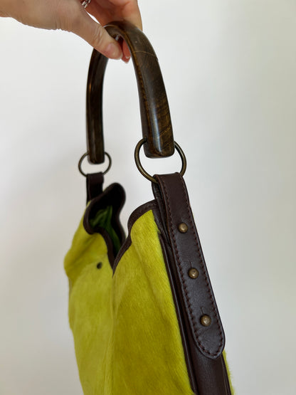 Chartreuse Pony Hair Hobo Bag