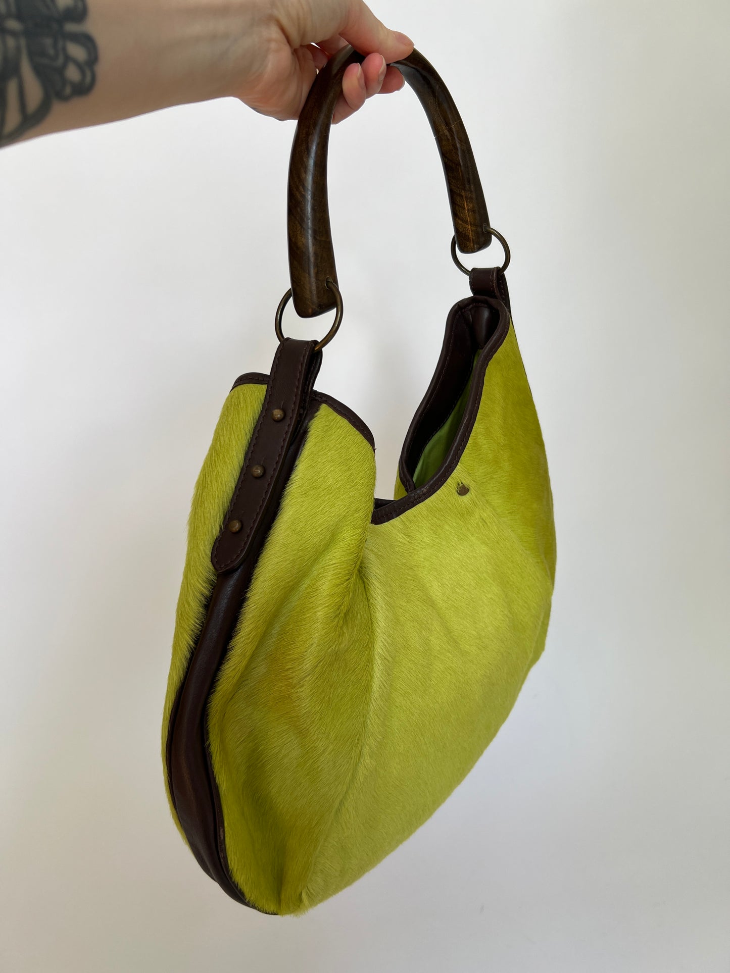 Chartreuse Pony Hair Hobo Bag